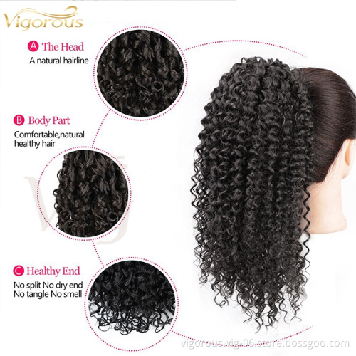 Vigorous long loose wave natural  curly  clip in wrap around drawstring puff high ponytail hai extensions synthetic